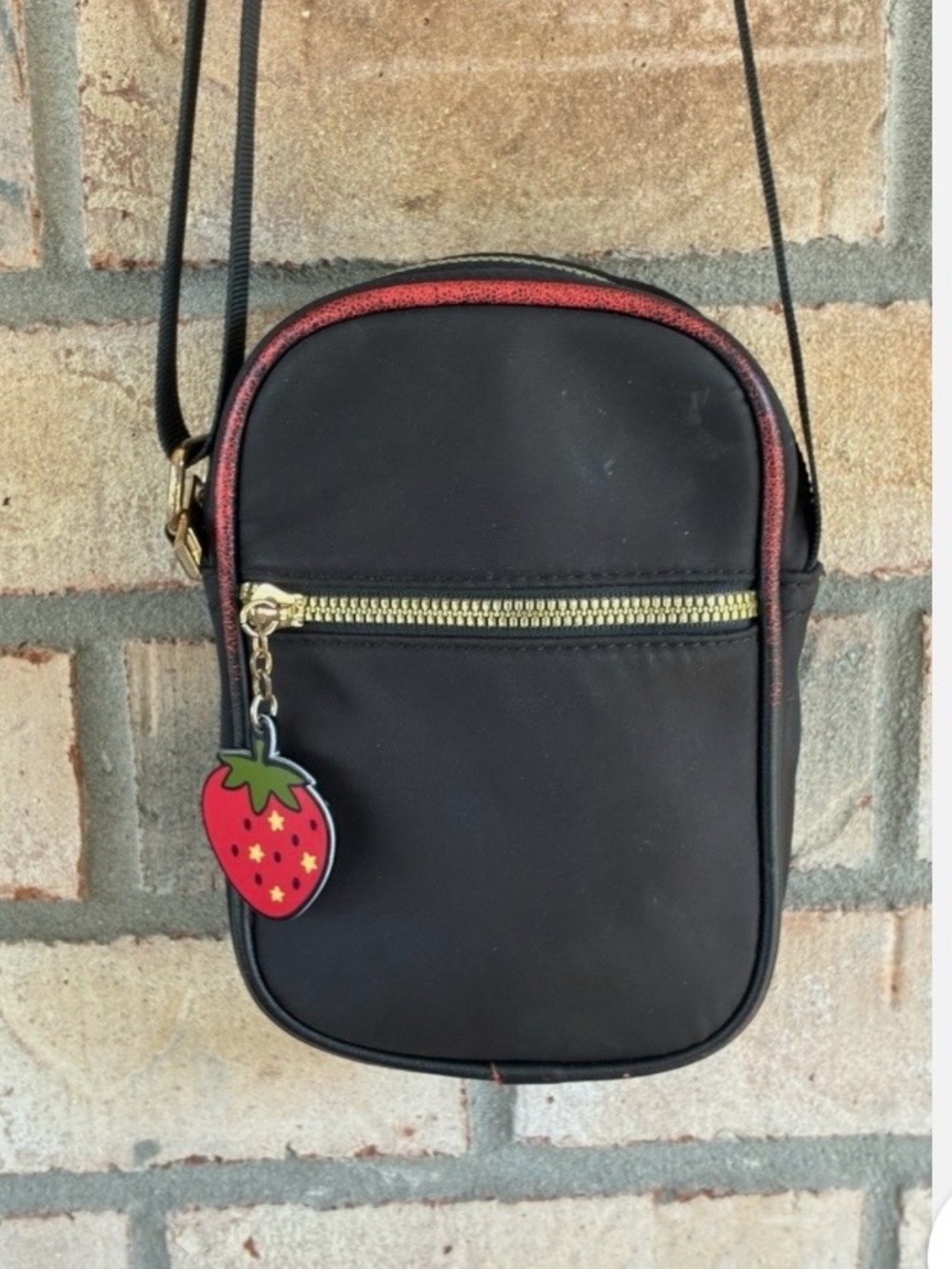 Like Dreams Y2K Small Black Crossbody-Camera Style, Hanging Strawberry Charm